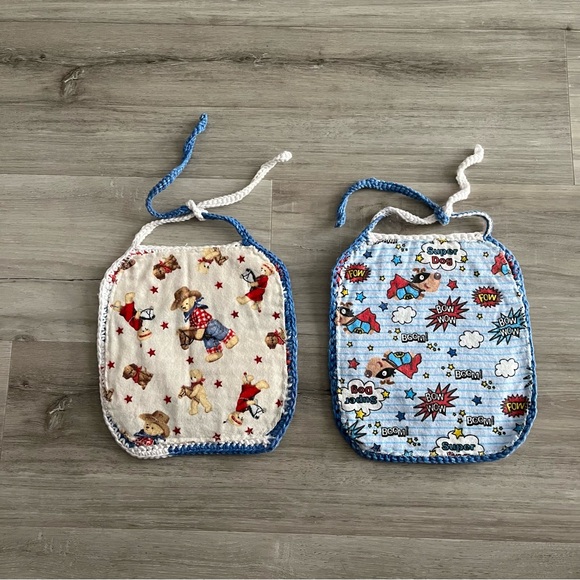New Patriotic Crochet Cotton Bibs with Cute Flannel Backing & Decals (Set of 2) - Picture 4 of 12